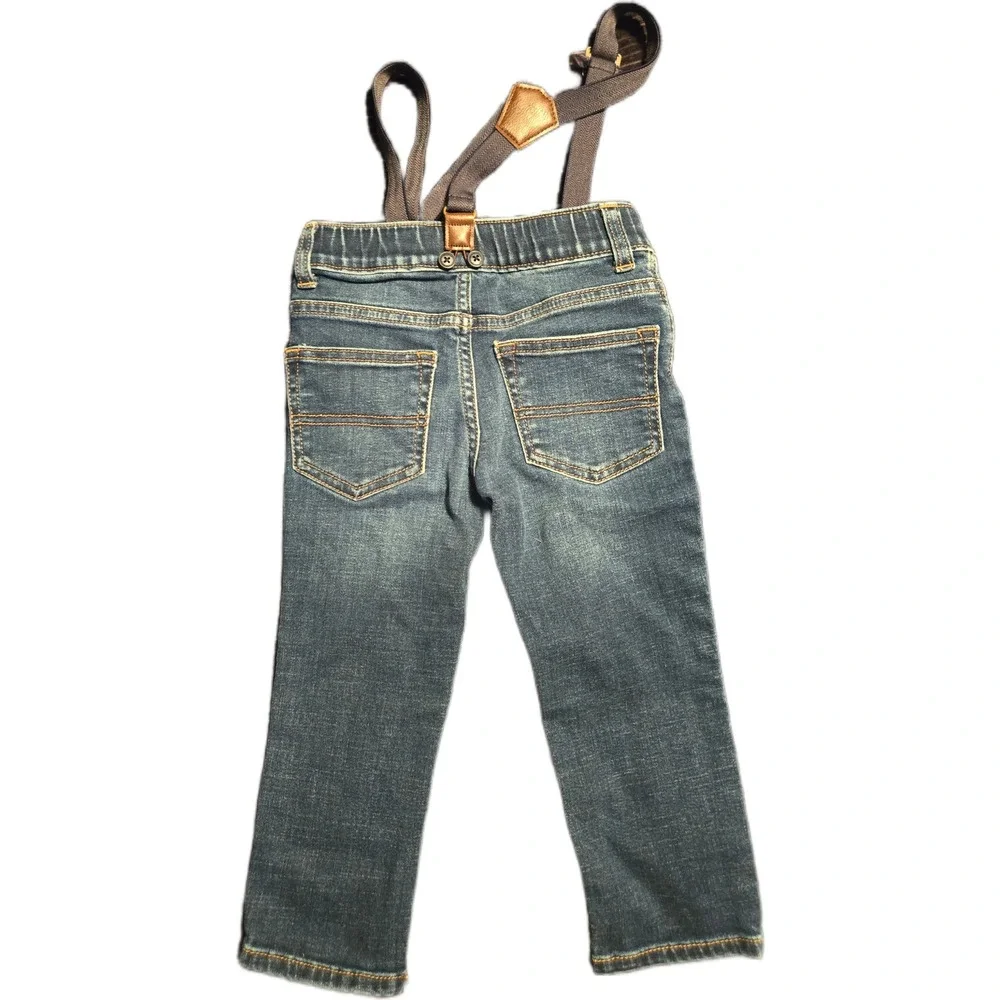 OshKosh Bgosh Toddler Boys Suspenders Jeans 2T Medium Wash Straight Leg Denim